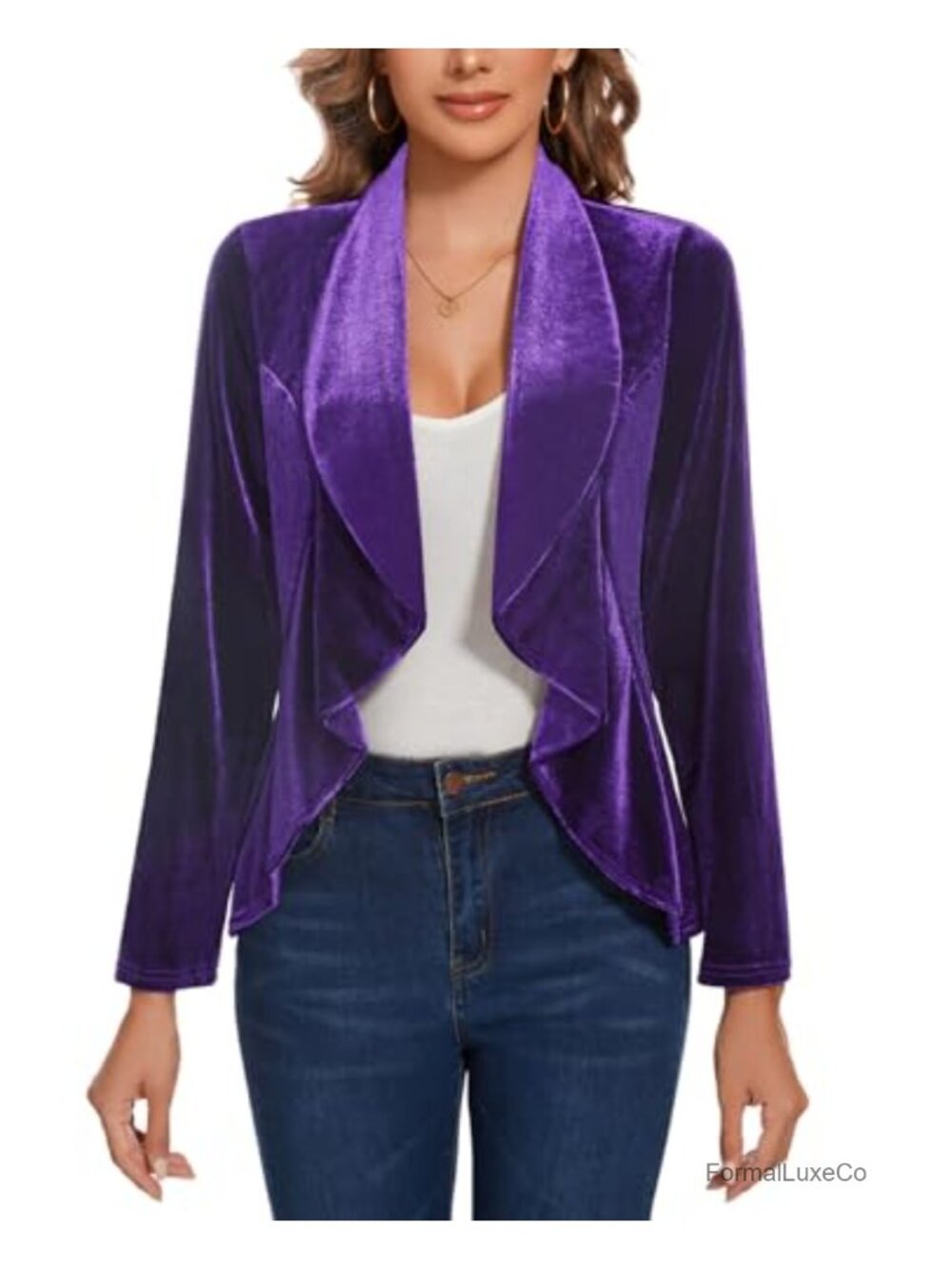 Women's Velvet Blazer Open Front Shawl Collar Work Office Suit Jacket